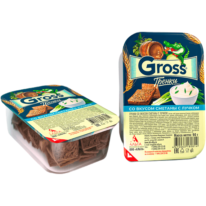 Гренки "Gross" 90 гр. контейнер, Сметана с лучком Гренки "Gross" 90 гр. контейнер, Сметана с лучком