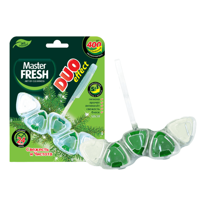 Подвесной блок для унитаза "Master FRESH" GOLD DUO EFFECT 5в1 ХВОЯ Подвесной блок для унитаза "Master FRESH" GOLD DUO EFFECT 5в1 ХВОЯ