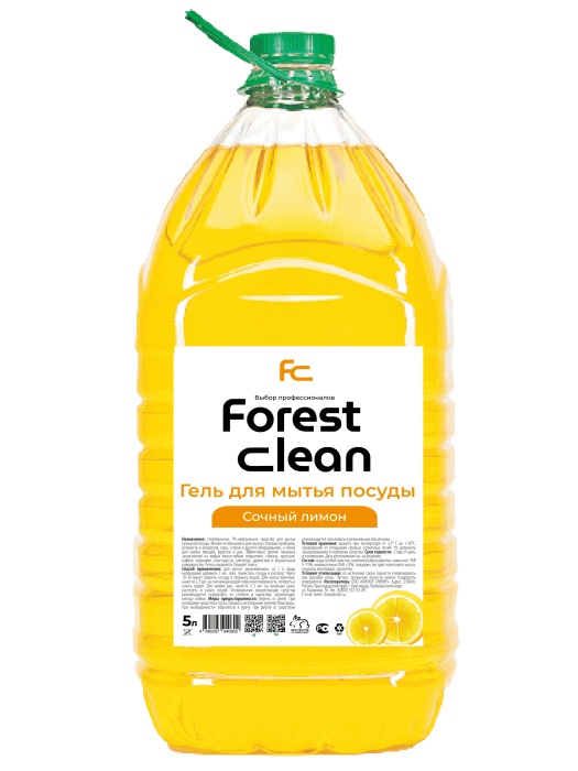 Средство для мытья посуды 5 л "FOREST clean" ПЭТ Концентрат-гель, Сочный лимон Средство для мытья посуды 5 л "FOREST clean" ПЭТ Концентрат-гель, Сочный лимон